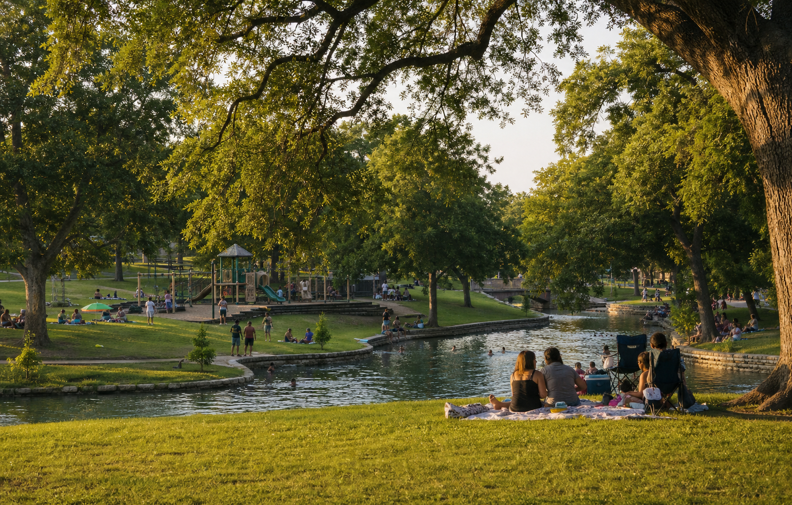 Clear Texas Hill Country river channels representing Comal and Guadalupe tubing choices