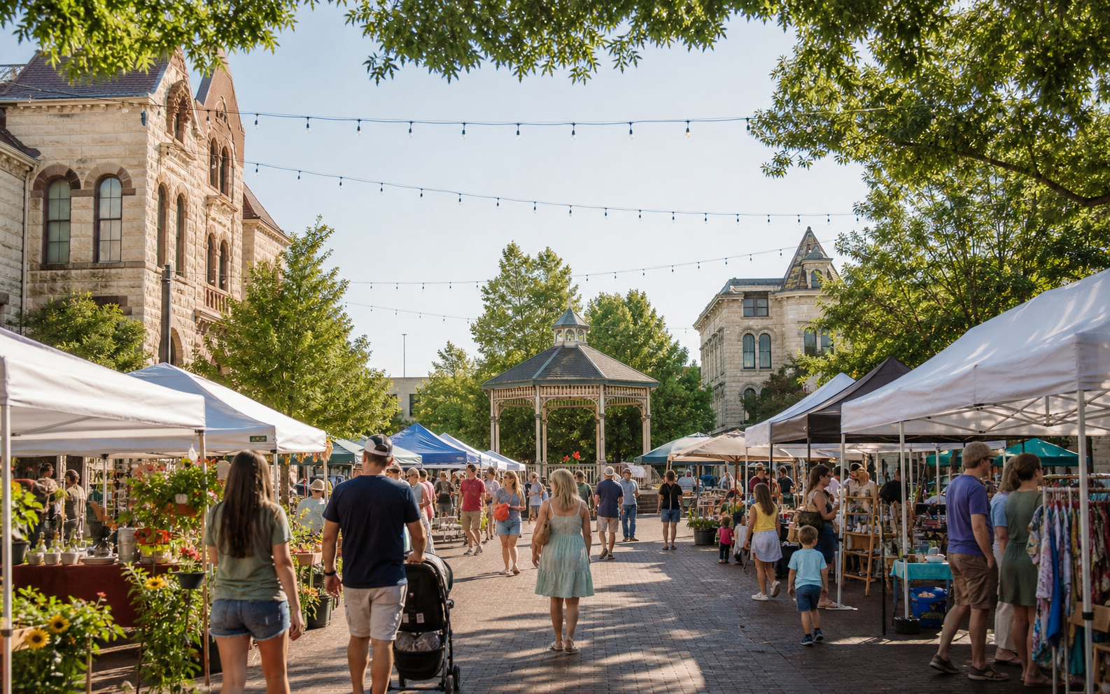 Downtown New Braunfels community market on a Saturday morning