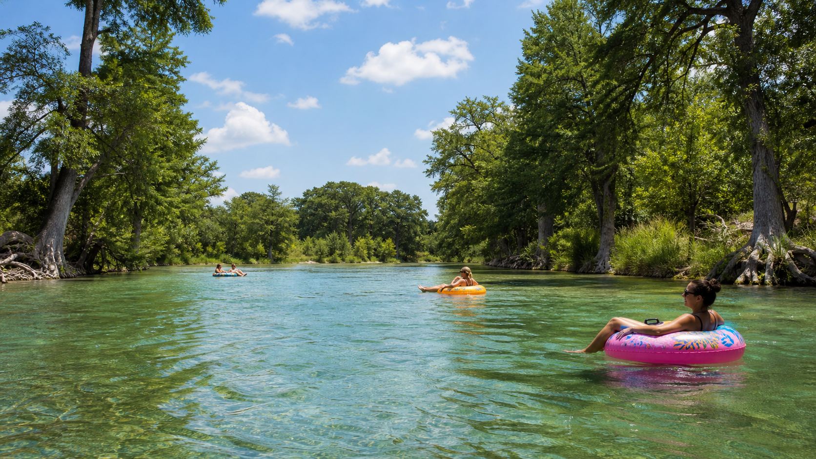 People tubing on a New Braunfels river